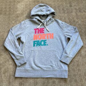 The North Face Large Block Letters Hoodie Sweatshirt Women’s Gray Large Pullover